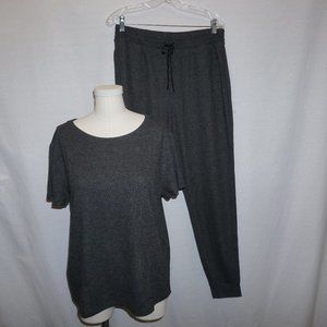VICTORIA'S SECRET 2 pc MED joggers + top gray waffle weave lounge pajamas NWT